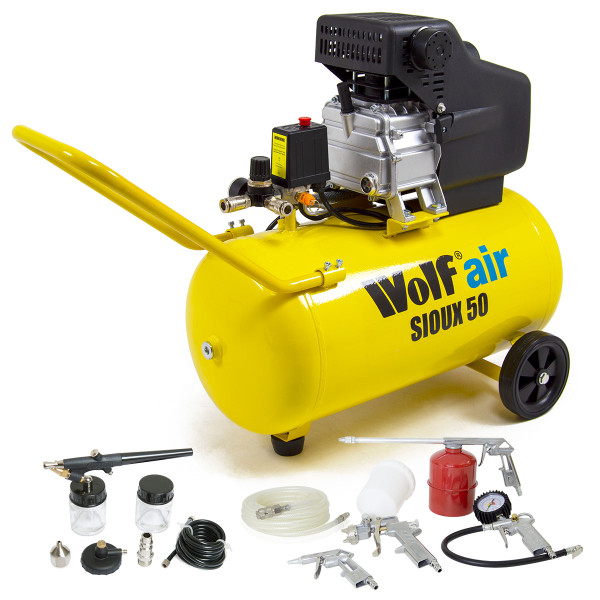 Wolf Sioux 50 9.6CFM 2.5HP Air Compressor 50L + 5pc Spray Tool Kit & Airbrush Kit